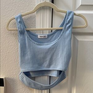 ViePure Light Blue Ribbed Crop Tank